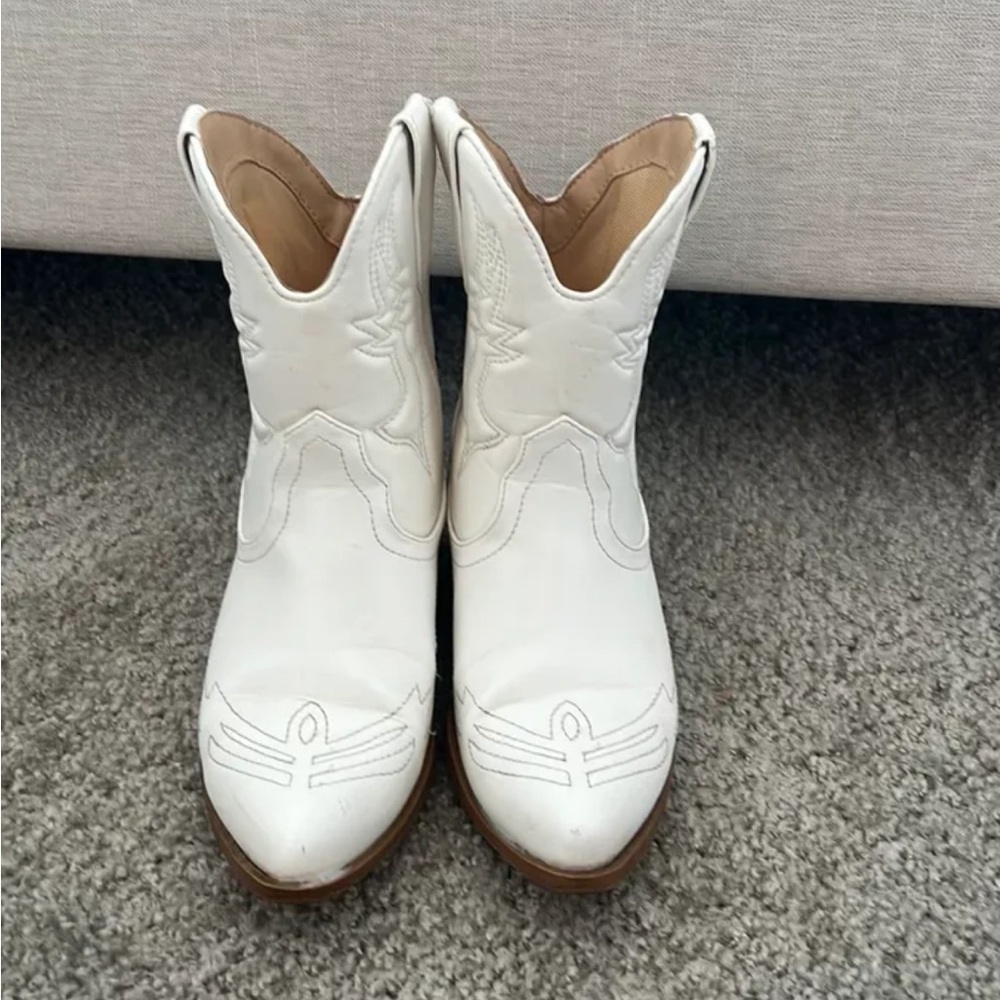 White cowboy ankle booties